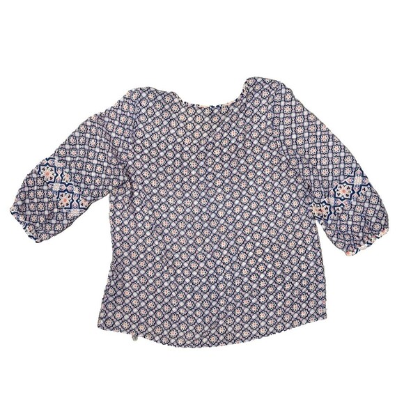 Zac & Rachel Boho Top XL Festival Sheer Blouse Batik Tie Neck Lightweight Hippie - Picture 3 of 5